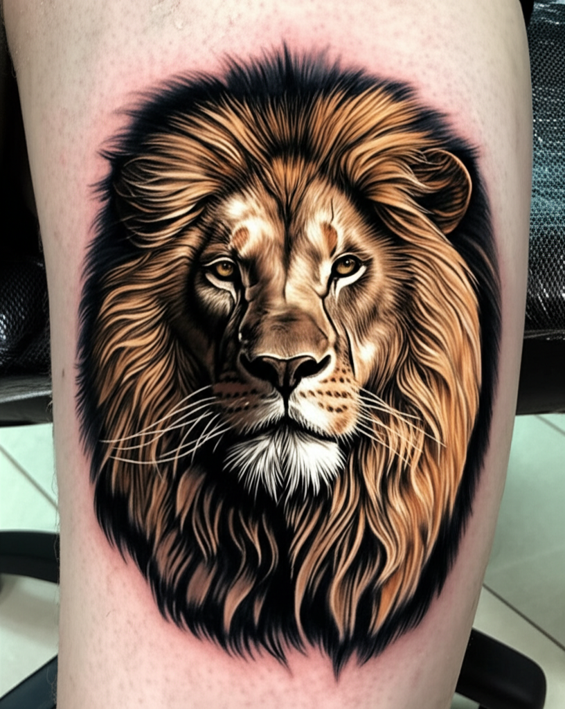 Tatuaje realista de león